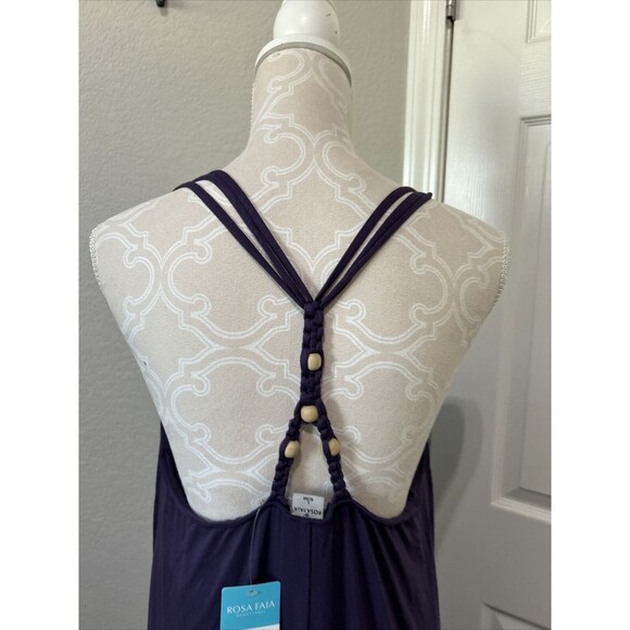 Rosa Faia Brand Womans Plain Violet Large Maxi Halter Dress NWT Beads - Picture 7 of 14